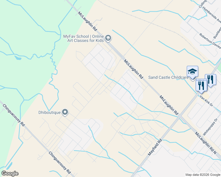 map of restaurants, bars, coffee shops, grocery stores, and more near 173 Petch Avenue in Regional Municipality of Peel