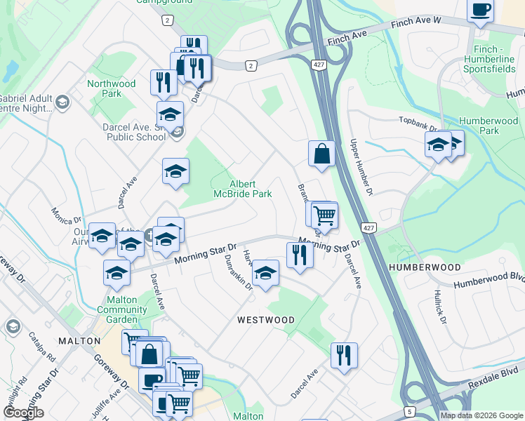 map of restaurants, bars, coffee shops, grocery stores, and more near in Mississauga