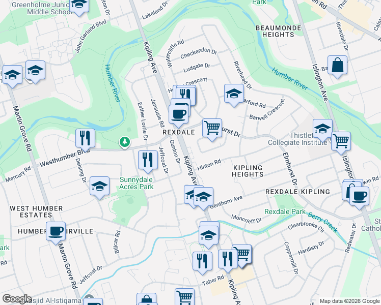 map of restaurants, bars, coffee shops, grocery stores, and more near in Toronto