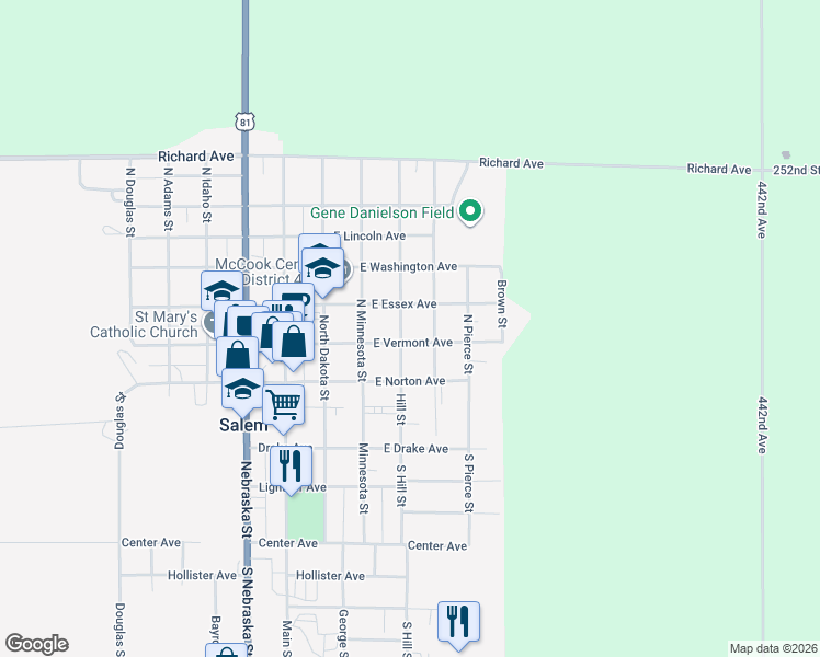 map of restaurants, bars, coffee shops, grocery stores, and more near 375-399 E Vermont Ave in Salem