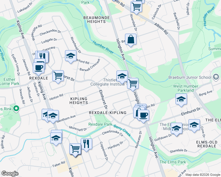map of restaurants, bars, coffee shops, grocery stores, and more near in Toronto