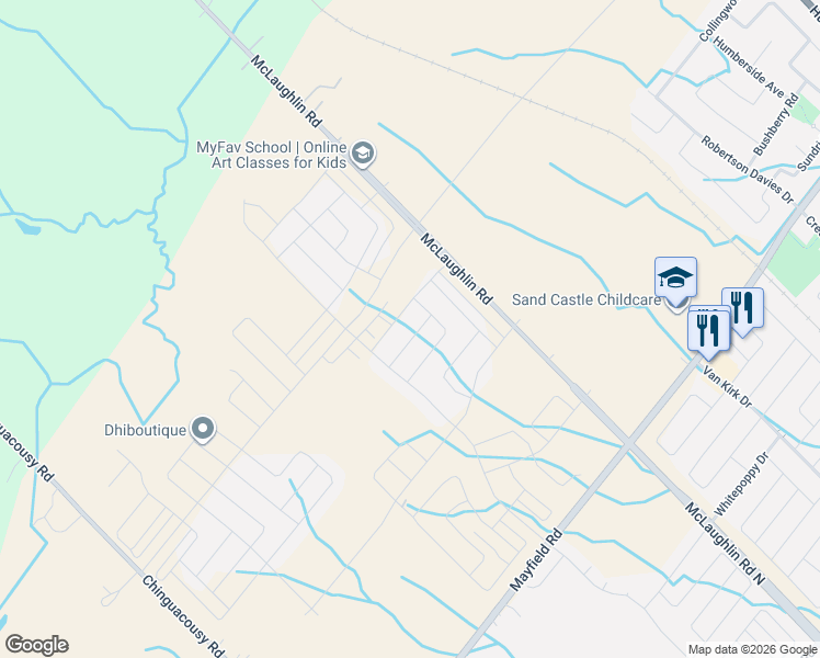 map of restaurants, bars, coffee shops, grocery stores, and more near 26 Del Grappa Street in Caledon