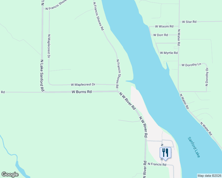map of restaurants, bars, coffee shops, grocery stores, and more near 4011 North Francis Shores Road in Sanford