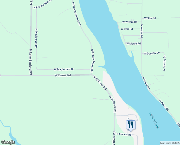 map of restaurants, bars, coffee shops, grocery stores, and more near 4011 North Francis Shores Road in Sanford