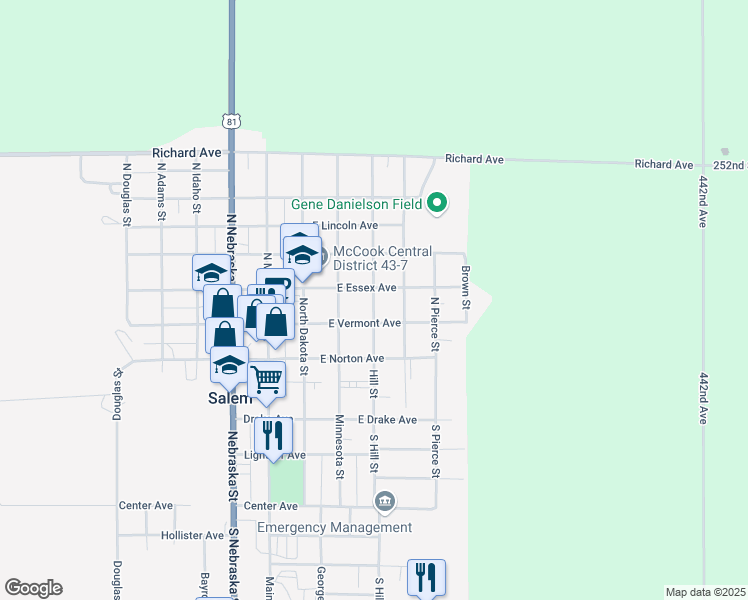 map of restaurants, bars, coffee shops, grocery stores, and more near 375-399 E Vermont Ave in Salem