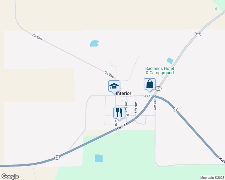 map of restaurants, bars, coffee shops, grocery stores, and more near 109 Main Street in Interior