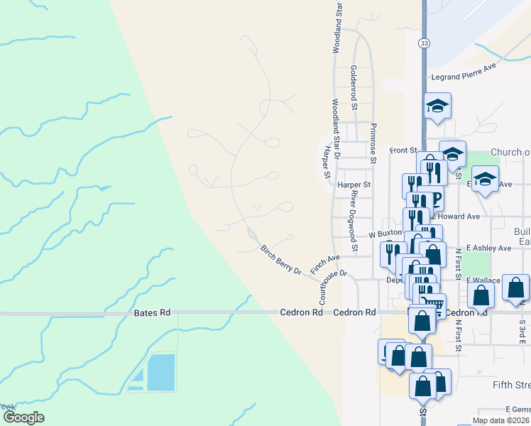 map of restaurants, bars, coffee shops, grocery stores, and more near 944 Golden Thread Court in Driggs