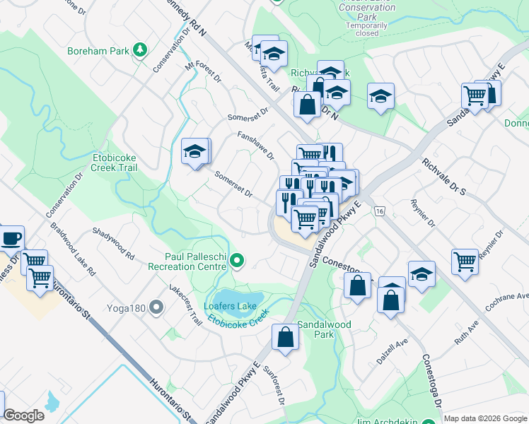 map of restaurants, bars, coffee shops, grocery stores, and more near in Brampton