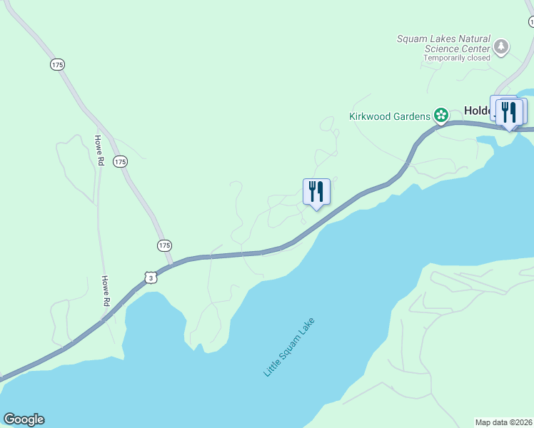 map of restaurants, bars, coffee shops, grocery stores, and more near 8 Overlook Road in Holderness