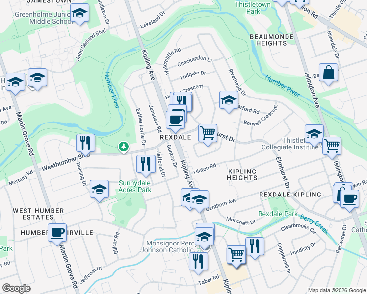 map of restaurants, bars, coffee shops, grocery stores, and more near in Toronto