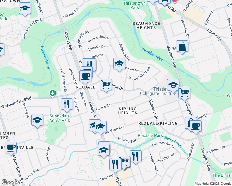 map of restaurants, bars, coffee shops, grocery stores, and more near in Toronto