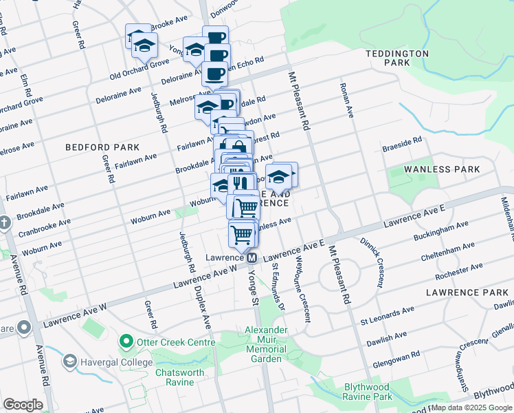 map of restaurants, bars, coffee shops, grocery stores, and more near 31 Ranleigh Avenue in Toronto