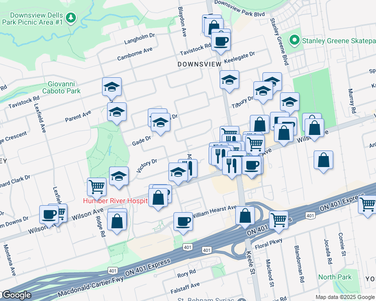 map of restaurants, bars, coffee shops, grocery stores, and more near 6 Agate Road in Toronto