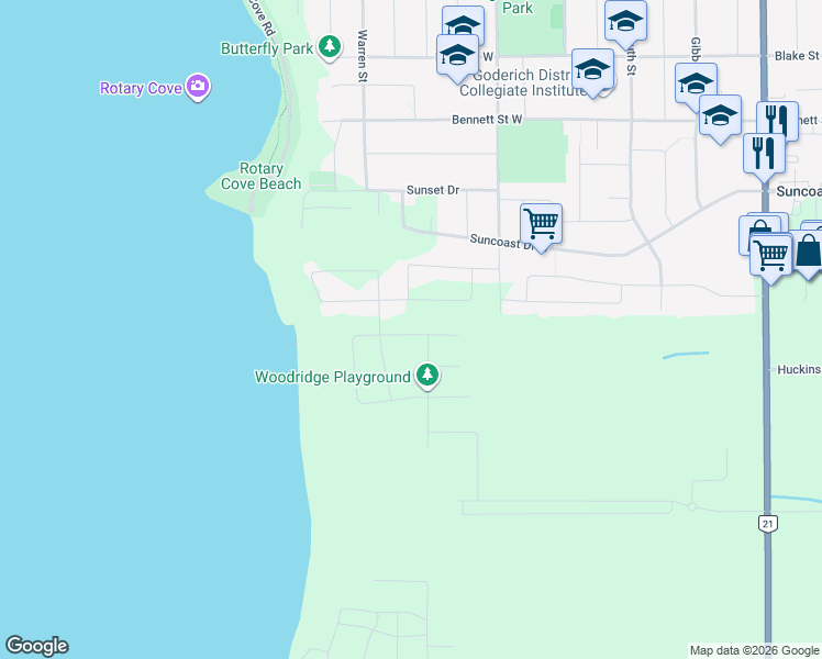 map of restaurants, bars, coffee shops, grocery stores, and more near in Goderich