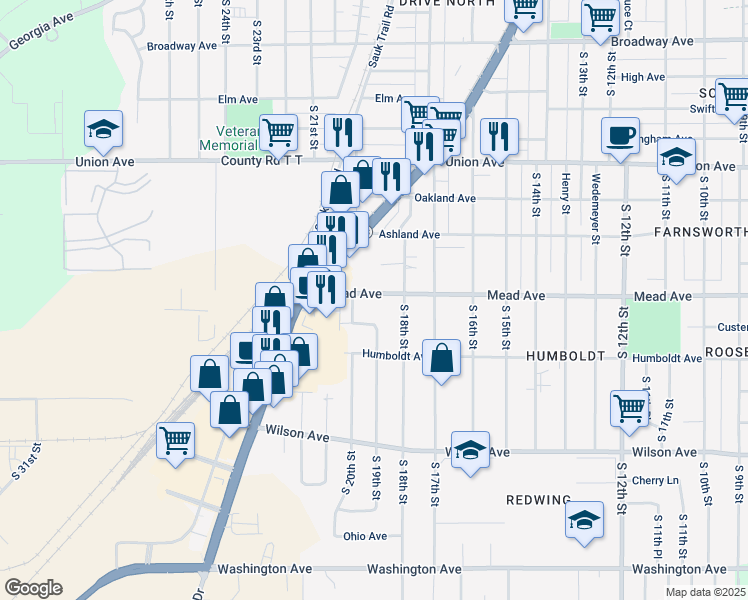 map of restaurants, bars, coffee shops, grocery stores, and more near 1903 Mead Avenue in Sheboygan