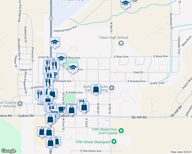 map of restaurants, bars, coffee shops, grocery stores, and more near 320-380 4th St E in Driggs