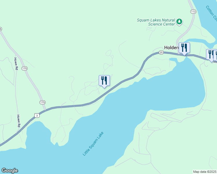 map of restaurants, bars, coffee shops, grocery stores, and more near 16 Ledges Road in Holderness