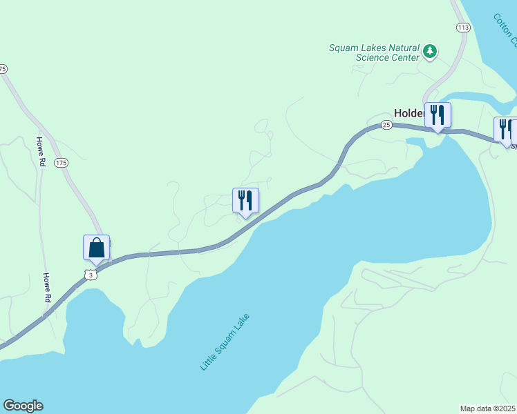 map of restaurants, bars, coffee shops, grocery stores, and more near 16 Ledges Road in Holderness