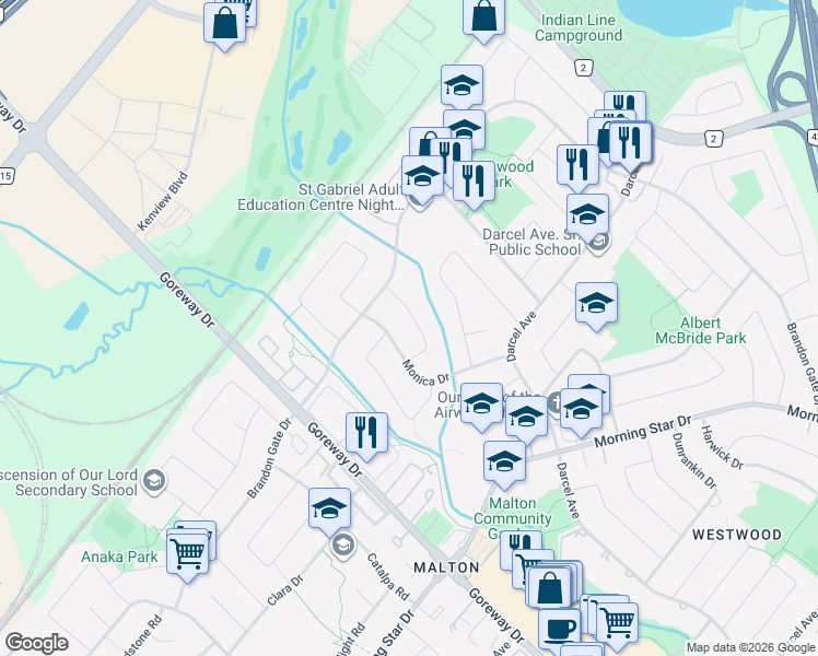 map of restaurants, bars, coffee shops, grocery stores, and more near 7566 Lockington Crescent in Mississauga