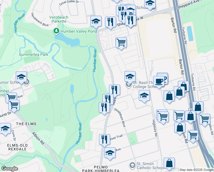 map of restaurants, bars, coffee shops, grocery stores, and more near 12 George McKenzie Court in Toronto