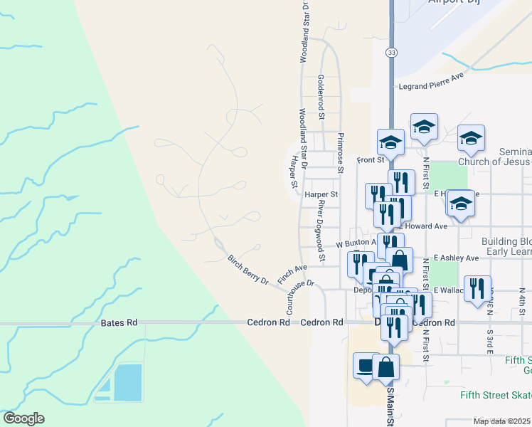 map of restaurants, bars, coffee shops, grocery stores, and more near 936 Golden Thread Court in Driggs
