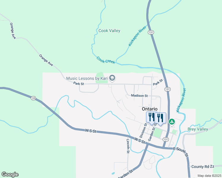 map of restaurants, bars, coffee shops, grocery stores, and more near 209 Church Street in Ontario