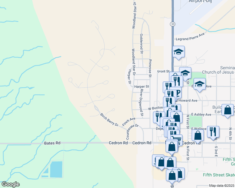 map of restaurants, bars, coffee shops, grocery stores, and more near 936 Golden Thread Court in Driggs
