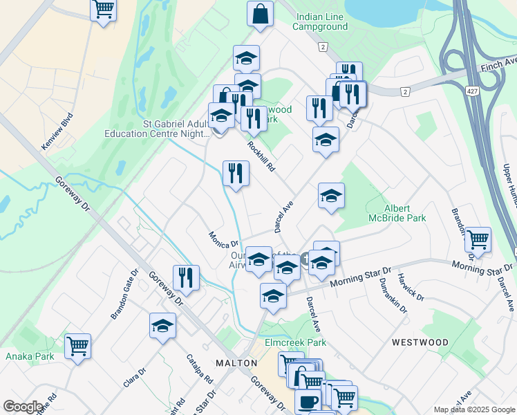 map of restaurants, bars, coffee shops, grocery stores, and more near in Mississauga