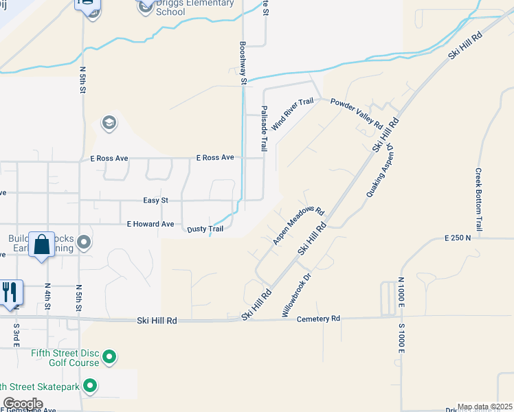 map of restaurants, bars, coffee shops, grocery stores, and more near 339 Palisade Trail in Driggs