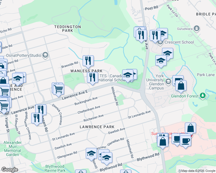 map of restaurants, bars, coffee shops, grocery stores, and more near in Toronto