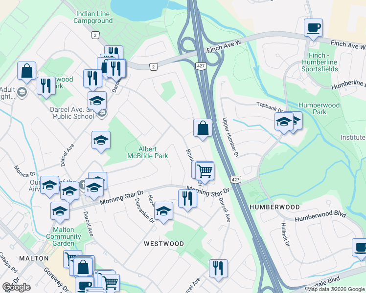 map of restaurants, bars, coffee shops, grocery stores, and more near 4264 Brandon Gate Drive in Mississauga