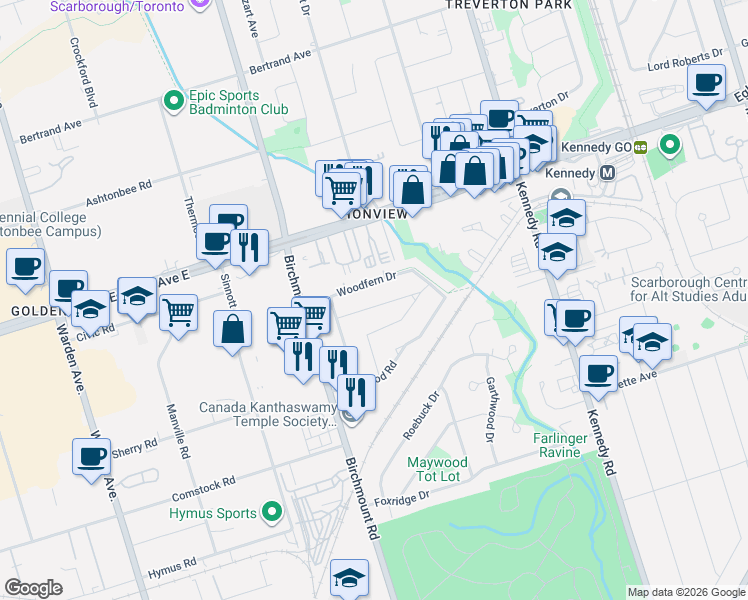 map of restaurants, bars, coffee shops, grocery stores, and more near 42 Bonniewood Road in Toronto