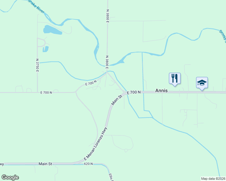 map of restaurants, bars, coffee shops, grocery stores, and more near 701 North 3800 East in Rigby