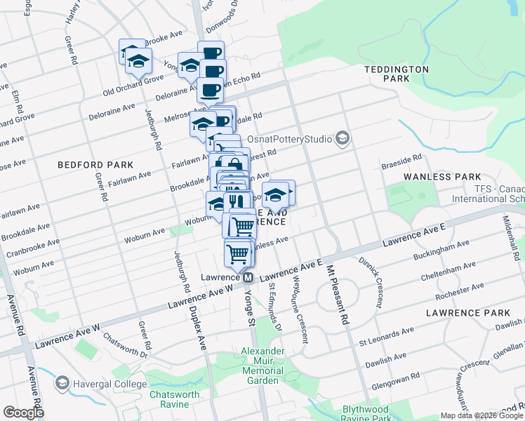 map of restaurants, bars, coffee shops, grocery stores, and more near in Toronto