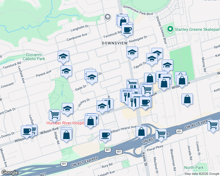 map of restaurants, bars, coffee shops, grocery stores, and more near 105 Hallsport Crescent in Toronto