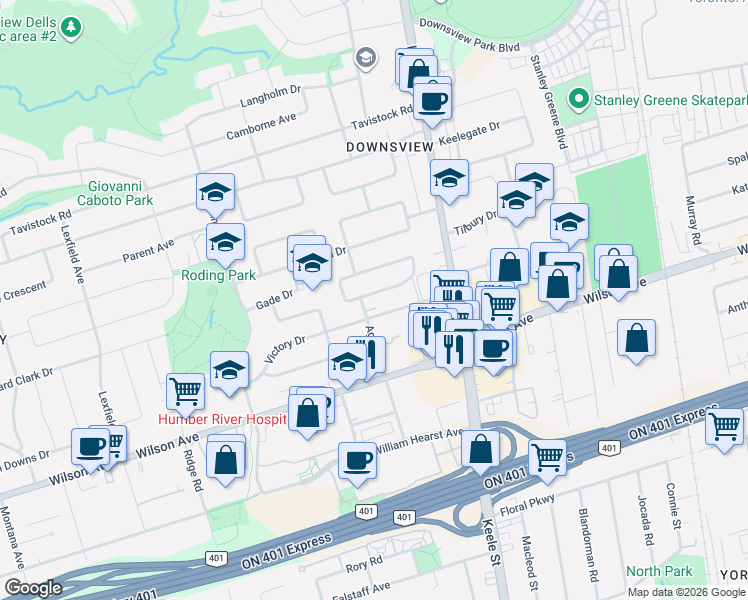 map of restaurants, bars, coffee shops, grocery stores, and more near 105 Hallsport Crescent in Toronto