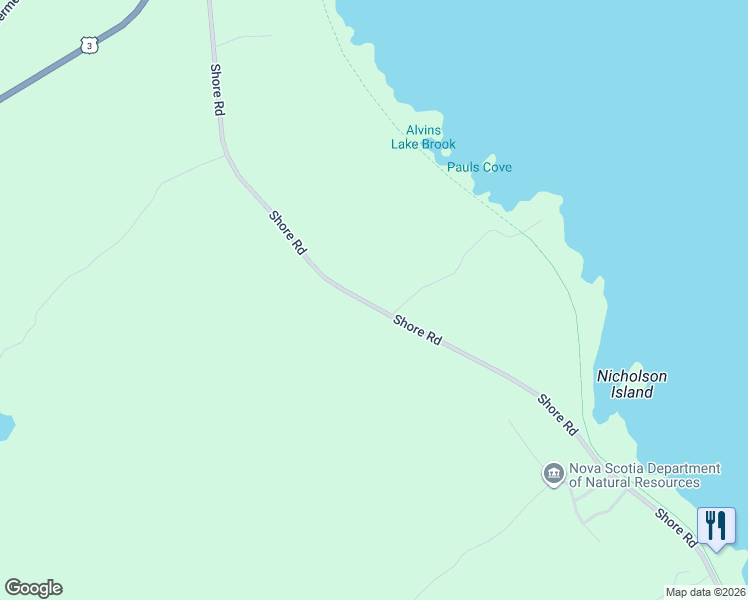 map of restaurants, bars, coffee shops, grocery stores, and more near Shore Road in Shelburne