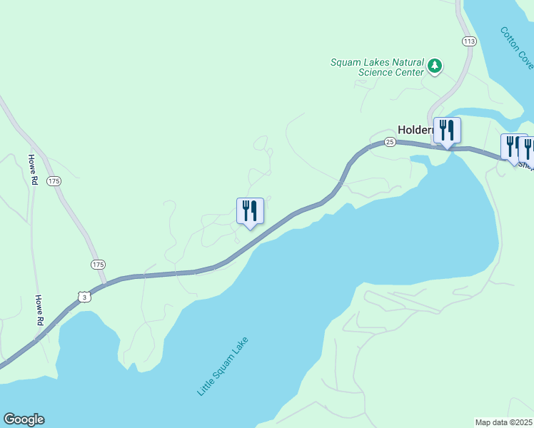 map of restaurants, bars, coffee shops, grocery stores, and more near 16 Ledges Road in Holderness