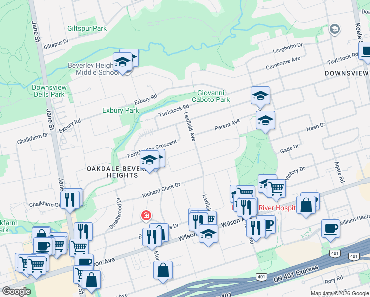 map of restaurants, bars, coffee shops, grocery stores, and more near in Toronto