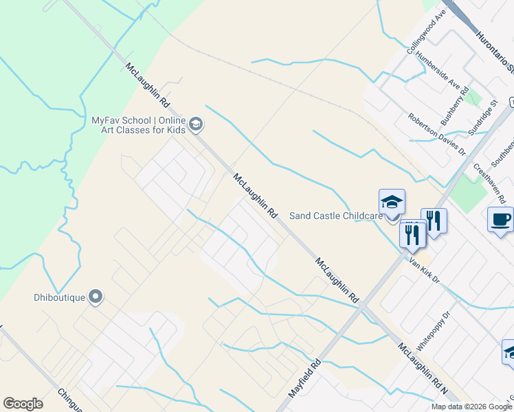 map of restaurants, bars, coffee shops, grocery stores, and more near 12230 McLaughlin Road in Regional Municipality of Peel