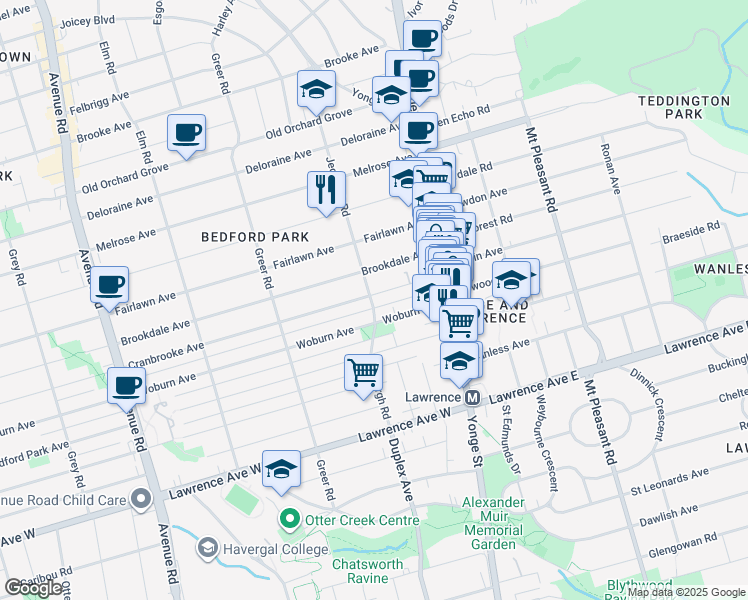 map of restaurants, bars, coffee shops, grocery stores, and more near 83 Cranbrooke Avenue in Toronto