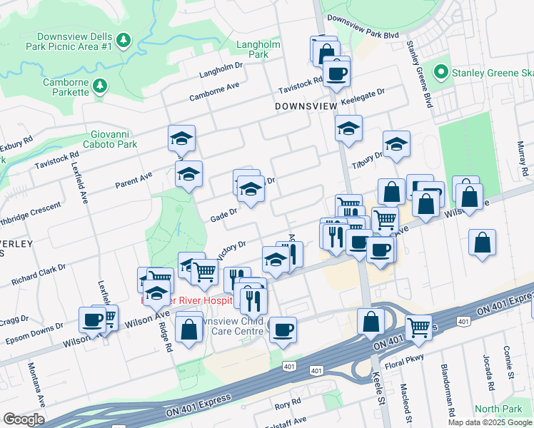 map of restaurants, bars, coffee shops, grocery stores, and more near 19 Hallsport Crescent in Toronto