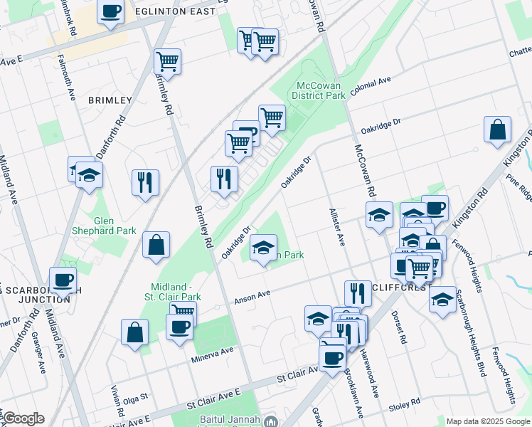 map of restaurants, bars, coffee shops, grocery stores, and more near in Toronto