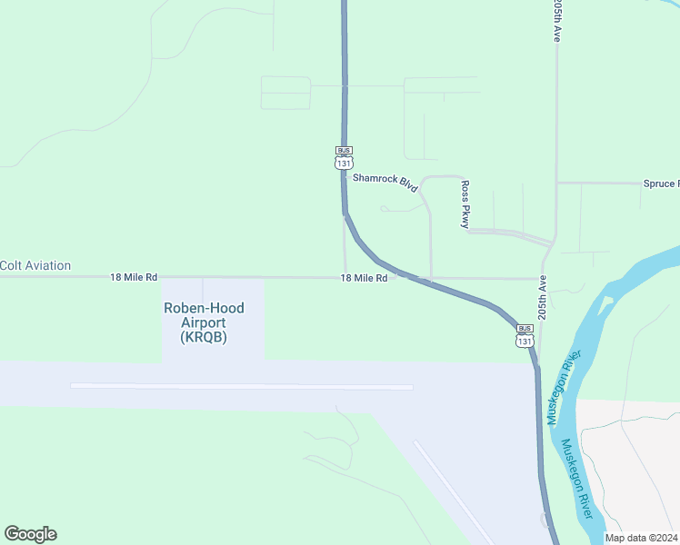 map of restaurants, bars, coffee shops, grocery stores, and more near 21060 18 Mile Road in Big Rapids