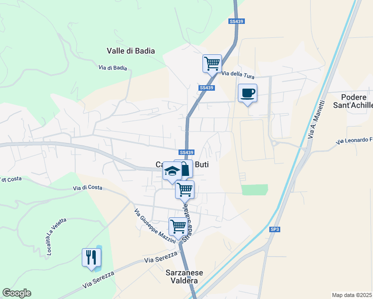 map of restaurants, bars, coffee shops, grocery stores, and more near in Cascine-la Croce