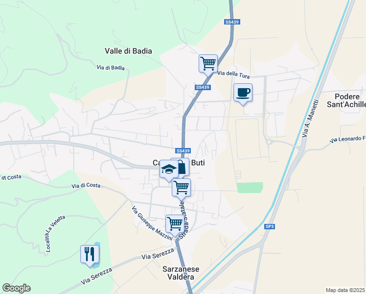 map of restaurants, bars, coffee shops, grocery stores, and more near in Cascine-la Croce