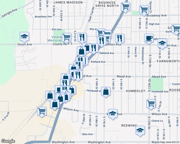 map of restaurants, bars, coffee shops, grocery stores, and more near 1903 Mead Avenue in Sheboygan