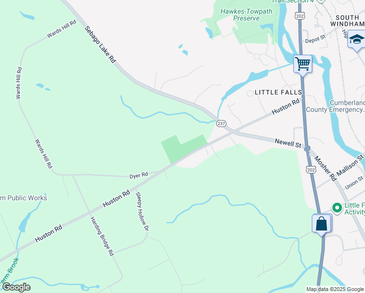 map of restaurants, bars, coffee shops, grocery stores, and more near 166 Huston Road in Gorham