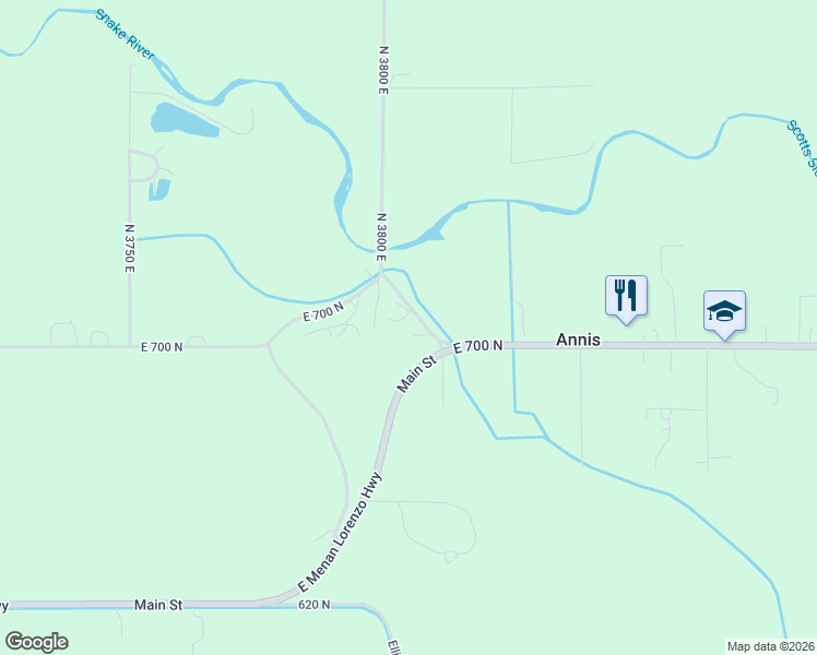 map of restaurants, bars, coffee shops, grocery stores, and more near 701 North 3800 East in Rigby