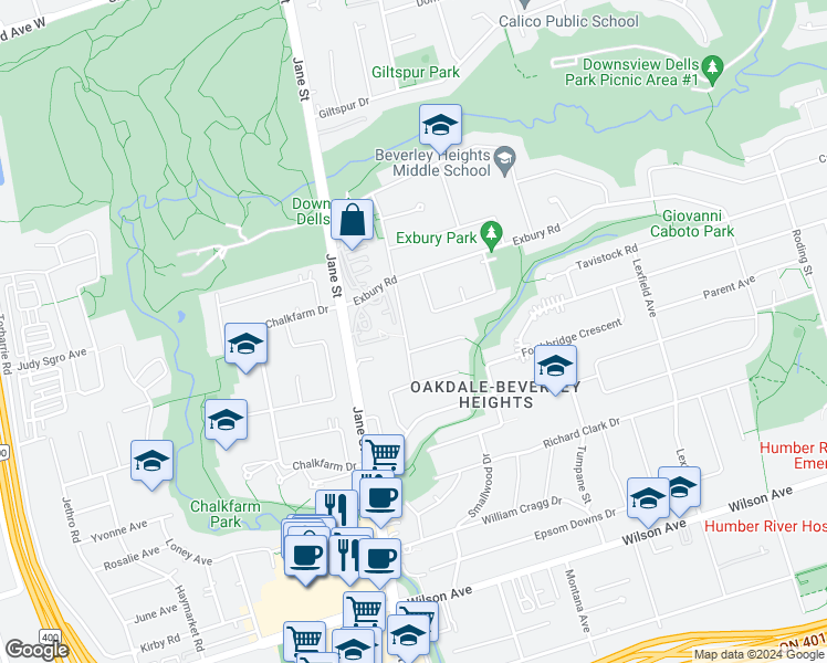 map of restaurants, bars, coffee shops, grocery stores, and more near in Toronto